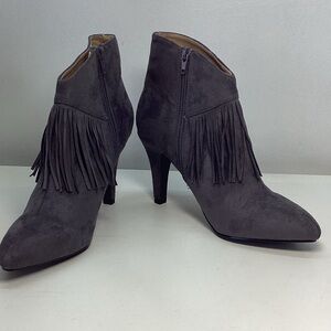 Bellini Fringe Heeled Ankle Boots - Charcoal
